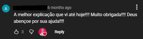 Depoimento: A melhor explicação que vi até hoje! Muito obrigada! Deus abençoe por sua ajuda!